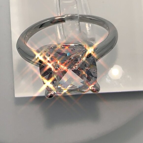 Cubic Zirconia Solitaire Ring Silver Tone - Picture 2 of 7